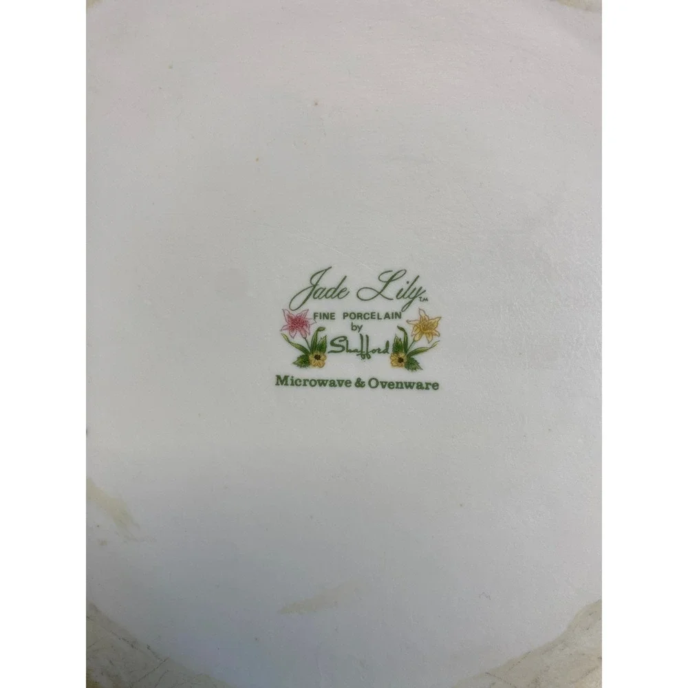 VTG Stafford Jade Lily Fine Porcelain Lge Ovenware Souffle Casserole Dish Floral